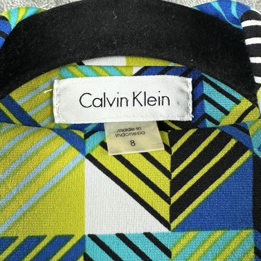 Calvin Klein Wrap Dress Women's 8 Blue Green Bright Geometric Print - Picture 2 of 7